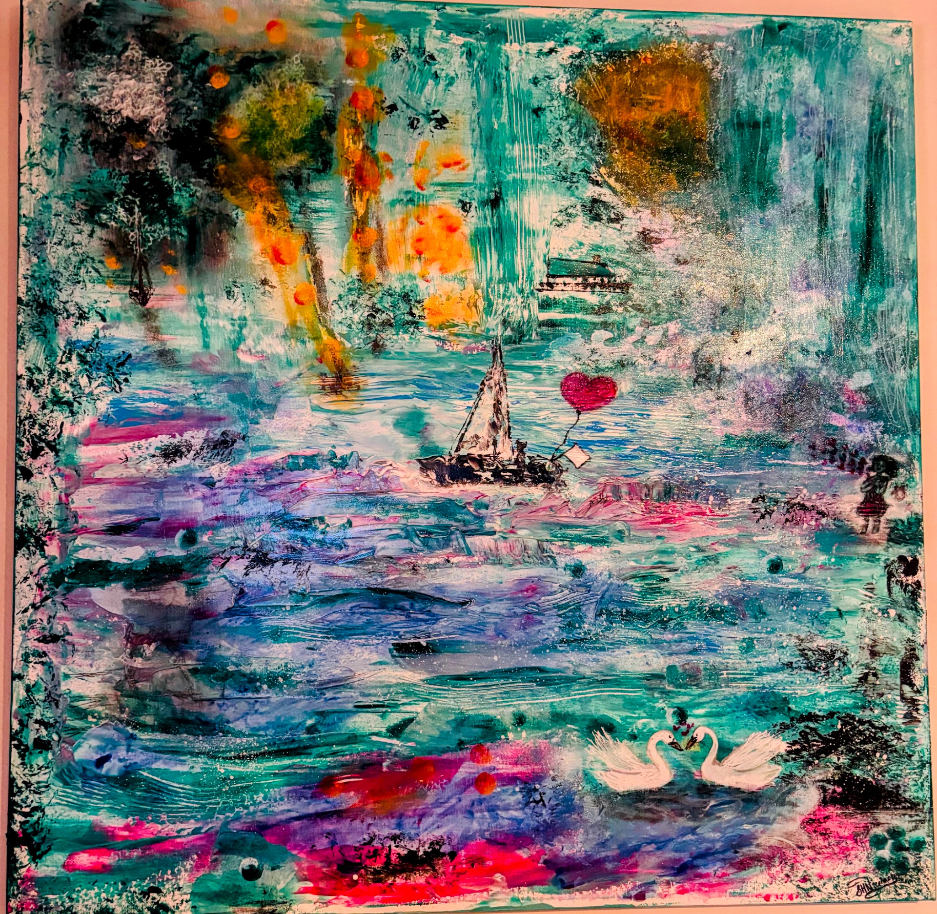 "Håpets seilas" Akrylmaleri 80x80cm Kr. 3500,-